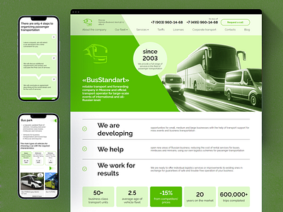 Bus Standart about us banner benefits bus company history landing site slider transportation ui