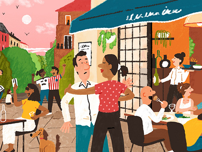 Etiquette in Madrid 2d character culture digital editorial folioart food illustration michael parkin restaurant texture