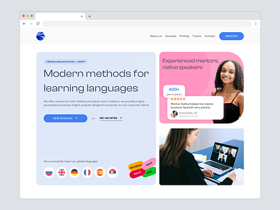 Language learning school - Hero section hero landingpage minimalistic modern userexperience userinterface uxui website