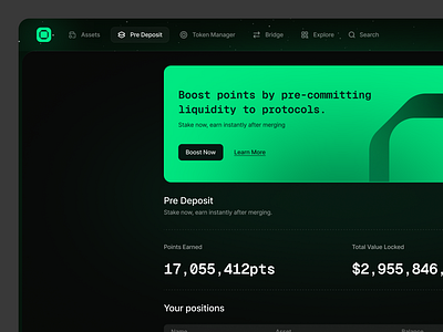 🪙 Pre Deposit - Dashboard app clean crypto dashboard design font green pre deposit staking ui user interface ux