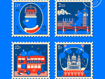 Bounty the Black Cat Takes London Illustration animals big ben black cat british cat illustration character design color colour cute illustration london london bus london landmarks parliament postage stamps royal mail st pauls cathedral tfl tourism united kingdom