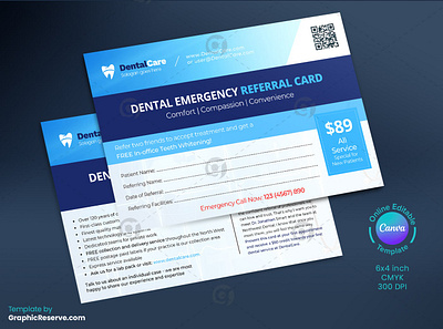 Dental Emergency Referral Card Canva Format dental emergency referral card dental referral card dental service card dentist emergency card dentist referral card emergency referral card referral card