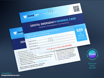 Dental Emergency Referral Card Canva Format dental emergency referral card dental referral card dental service card dentist emergency card dentist referral card emergency referral card referral card