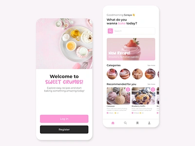 Baking app - concept app appdesign baking baking app concept cupcake cute design food login pink recipe startscreen sweets ui