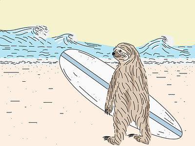 Sufin' Sloth beach illustration sloth surfing