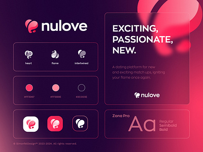 nulove logo concept 3d couple dating dating app exciting gradient heart heart shape love match modern new partners passionate pink purple red relationship romance sex