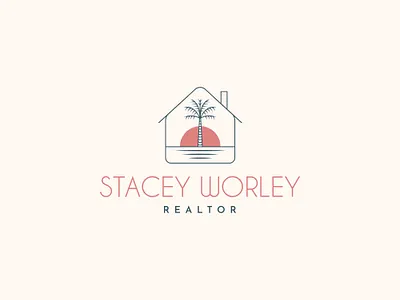Logo for a Florida-based realtor branding feminine house logo design modern palm tree property real estate realtor retro sunset beach vacation rental