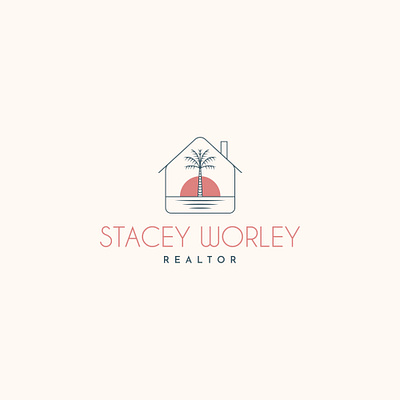 Logo for a Florida-based realtor branding feminine house logo design modern palm tree property real estate realtor retro sunset beach vacation rental