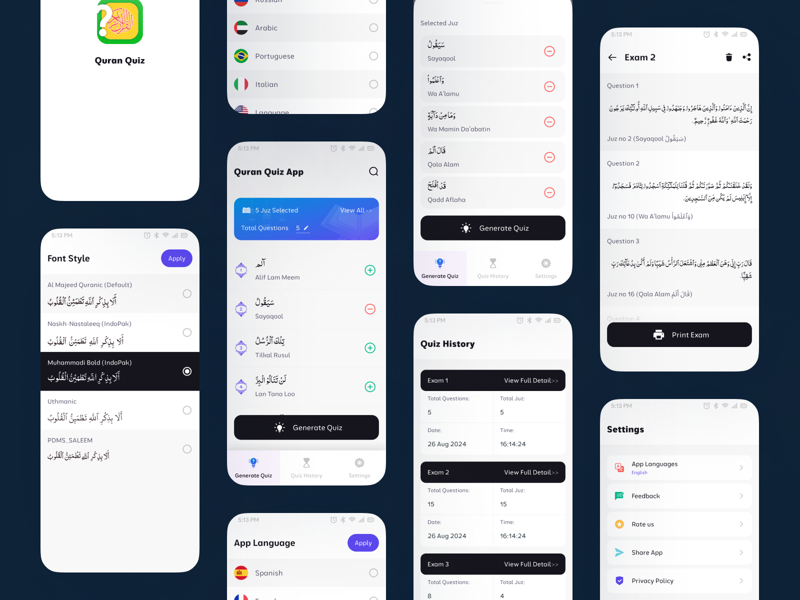 Islamic Quiz App UI/UX Design 1500 30 arabic black blue book calligraphy exam hafiz holy holy book islam islamic quiz quiz app quran ramadan ramzan reading white