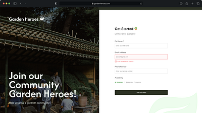 A sign-up page for a gardening community named ‘Garden Heroes.’ dailyui design illustration productdesign typography ui ux