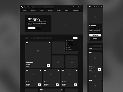 Dark theme responsive wireframe black category dark design desktop ecommerce eshop homepage landing mobile page responsive template theme ui ux web webdesign wireframe wireframing