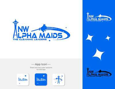 NW Alpha Maids | Seattle's Cleaning Service Logo Design cleaning services logos nw alpha maids nw cleaning seattle cleaning space needle logo