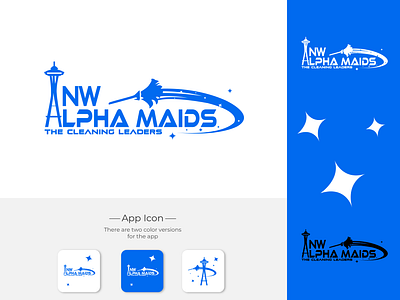 NW Alpha Maids | Seattle's Cleaning Service Logo Design cleaning services logos nw alpha maids nw cleaning seattle cleaning space needle logo