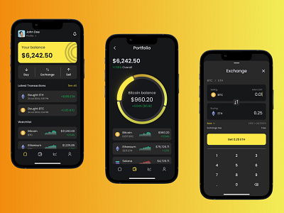 Crypto Wallet & Trading App – Real-Time Insights for Smooth Tran app application branding creative crypto crypto wallet cryptocurrency design ethereum exchange finance fintech interface minimalism mobile app mobile finance trading ui uiux ux