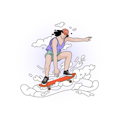 Skate girl character cloud design girl graphic illustration outline pastel skate vector woman