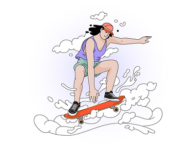 Skate girl character cloud design girl graphic illustration outline pastel skate vector woman