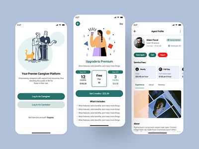 Caretaker App UI Design adobe xd aesthetic ui app design beautiful ui caretaker app caretaker app ui design clean ui desgn design design system figma healthcareapp minimal design mobile app ui ui ui design ui inspiration uiux uiux design