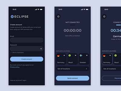 VPN app app design create account cyber security ios app mobile app product design vpn