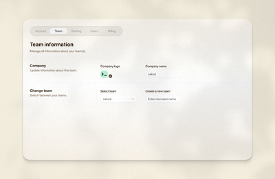 Settings - SaaS - Team dropdown graphic design noise saas settings shadow tabs team management ui