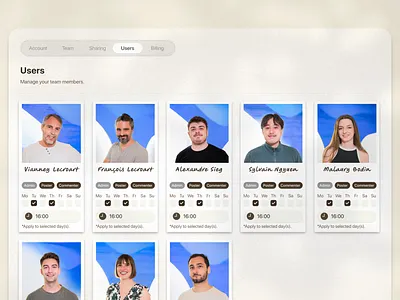 Settings - SaaS - User management admin colors graphic design noise role saas shadow tabs team ui users