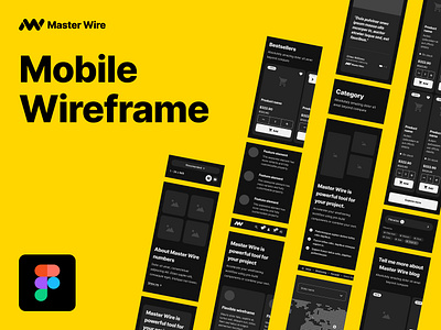 Figma wireframe for dark mobile app app blocks content dark design digital elements figma flow grid interface layout mobile mockup niminal product system wireframe wireframes