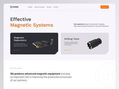 Magnetic Systems Website 3d b2b cards design first grey hero landing magnets minimal minimalistic modern orange sales site smart ui ux web website