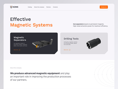 Magnetic Systems Website 3d b2b cards design first grey hero landing magnets minimal minimalistic modern orange sales site smart ui ux web website