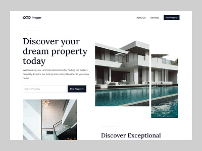 Hero Section for Property Finder Exploration dark mode elegant hero hero landing page hero section landing page minimal minimalist mobile responsive negative space property finder property landing page simple ui uiux uiuxdesigner ux website white mode