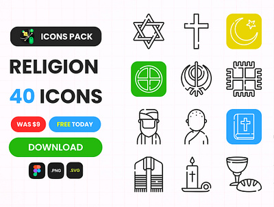 ✨ Download Religion 40 Icons Set for FREE 3d animation app branding design graphic design icon pack icons icons set illustration logo motion graphics religion icons typography ui ui kits ux vector