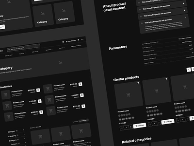 Products pages wireframe black color contrast dark darkmode design flat flatdesign page pages product products style styles template theme ui visual wireframe wireframes