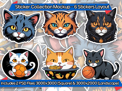 Row of Six Sticker Pile Mockup adhesive mockup sticker display sticker group mockup sticker mockup sticker pile mockup sticker showcase stickers mockup