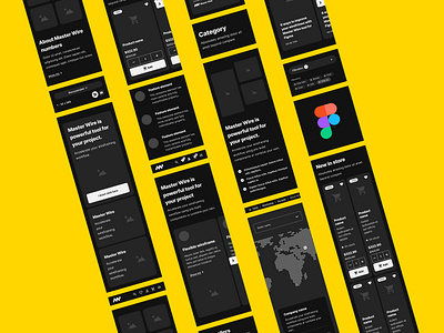 Mobile Flat App with Dark UI app app ui dark dark ui dark wireframe design figma kit figma ui flat flat app ios kit mobile mobile app mobile design mobile wireframe template ui ux wireframe