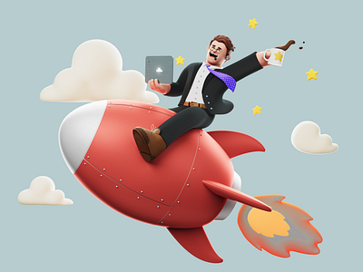 Cloud Call 3d arcade studio business character corporate digital folioart humour illustration rocket technology