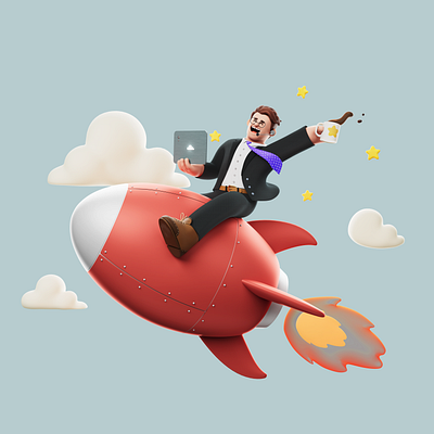 Cloud Call 3d arcade studio business character corporate digital folioart humour illustration rocket technology