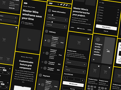 Black mobile shop wireframe theme black block delivery design figma flow illustration kit mobile ui nav payment shop ux theme transport ui ux web wireframe wireframing work