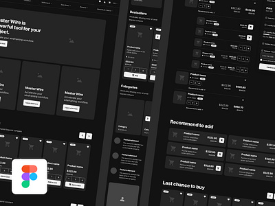 Minimal market figma mockup application black dark desktop figma flow graphic design interface landing market marketplace minimal mockup product prototype user flow web web design website wireframe