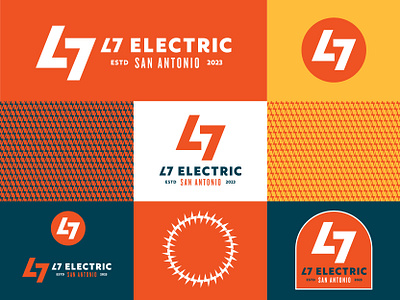 L7 Electric Logo System 7 alternate logos badge brand branding color palette concept design electric graphic design identity l lightning logo logo system negative space