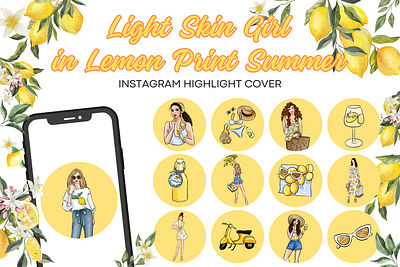 32 Editable Light Skin Girl in Lemon Print Summer Highlight blogger bloggers branding christineadye graphic design ig covers influencers instagram instagram covers instagram highlights covers lemon lemonade light skin girl light skin girl in lemon logo travel vacation vacay yellow yellow highlights covers