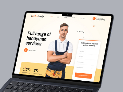 Handyman Services Header Design handyman services handyman website design header design header designer header section design hero design hero section design landing page design pro designer ui design ui ux visual design web page web ui website design