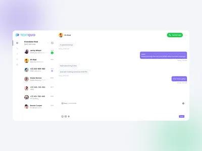 Textquo - Text message web interface 2nd line number chat box chatting ui clean design design interface kh riad landing page design message minimal design text text box textquo ui ui design uiux web design web interface website website design