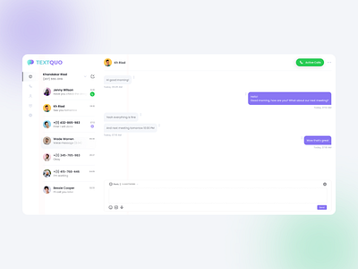 Textquo - Text message web interface 2nd line number chat box chatting ui clean design design interface kh riad landing page design message minimal design text text box textquo ui ui design uiux web design web interface website website design
