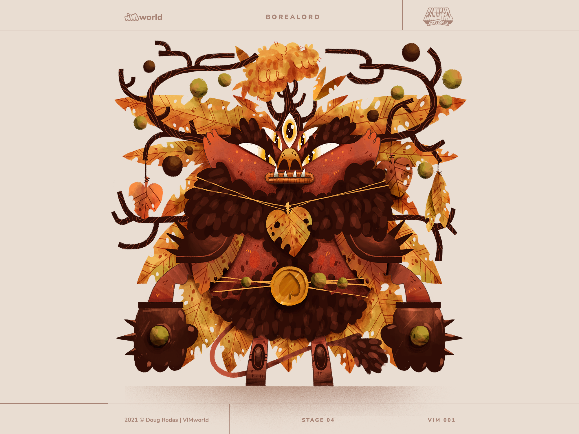 VIM 001: Borealord | Kamanali Sentinels artwork autumn borealord character character design evolution forest illustration nft vim vimworld