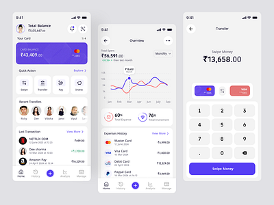 Credit Card Management App UI analysis app application bank creditcard finance history invest investment management mastercard mobile overview pay swipe swipemoney transfer ui ux visacard