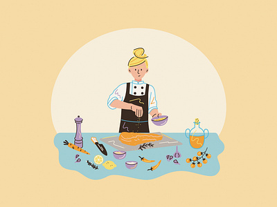 Meat chef 2d illustration chef cooking cooking illustration cooking meat digital illustration flat illustration girl chef illustration vector illustration