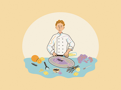 Fish chef 2d illustration chef cooking cooking fish cooking illustration digital illustration flat illustration illustration redhead vector illustration