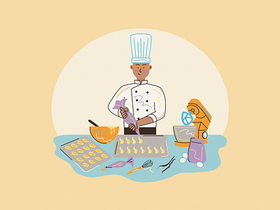 Pastry chef baking baking illustration chef cooking digital illustration flat illustration illustration pastry chef vector illustration