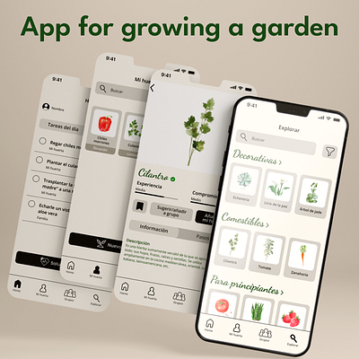 Smartphone app for growing a garden at home. app design ui ux