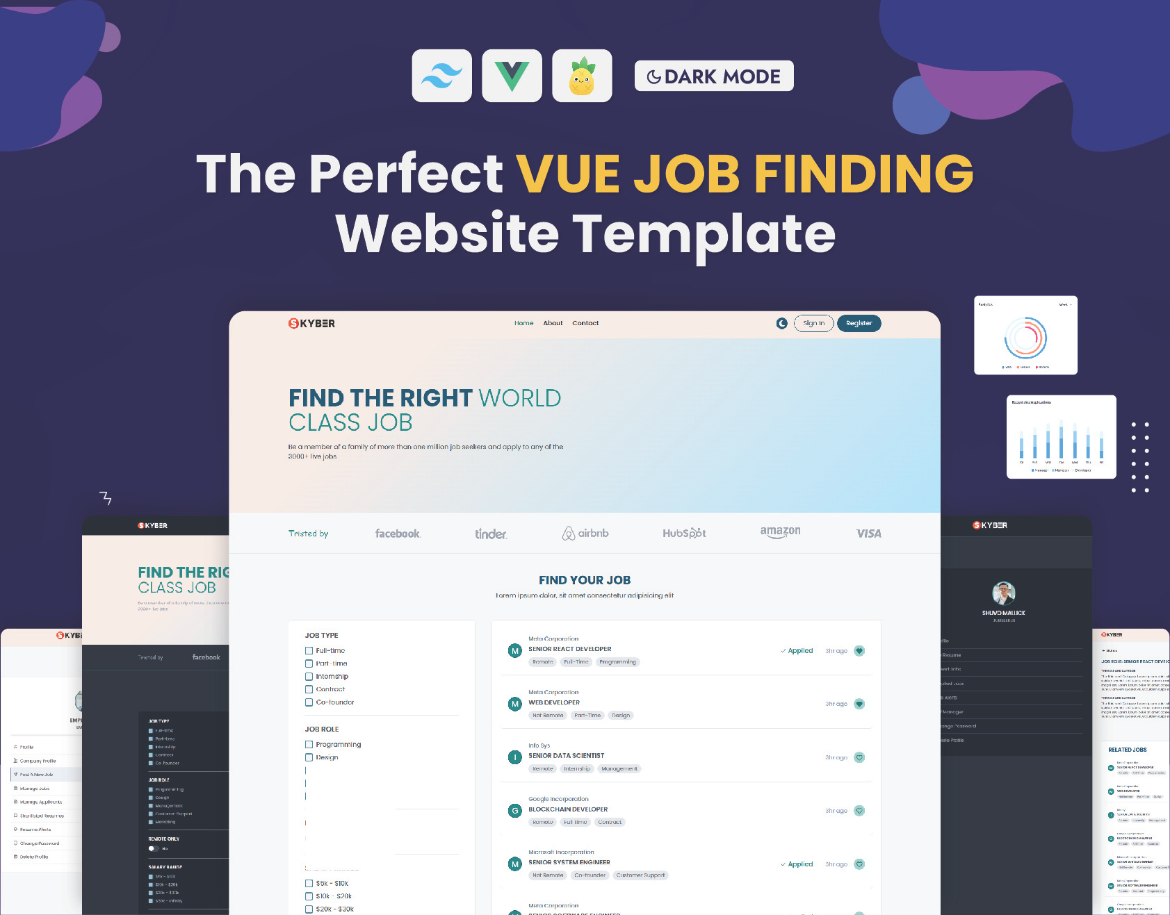 VUE - JOB FINDING WEBSITE TEMPLATE figma to vue figma to vue js template front end development hire web developer online javascript job finding website job website nuxt js nuxt js template template vue js vue js template vue js website web design web development