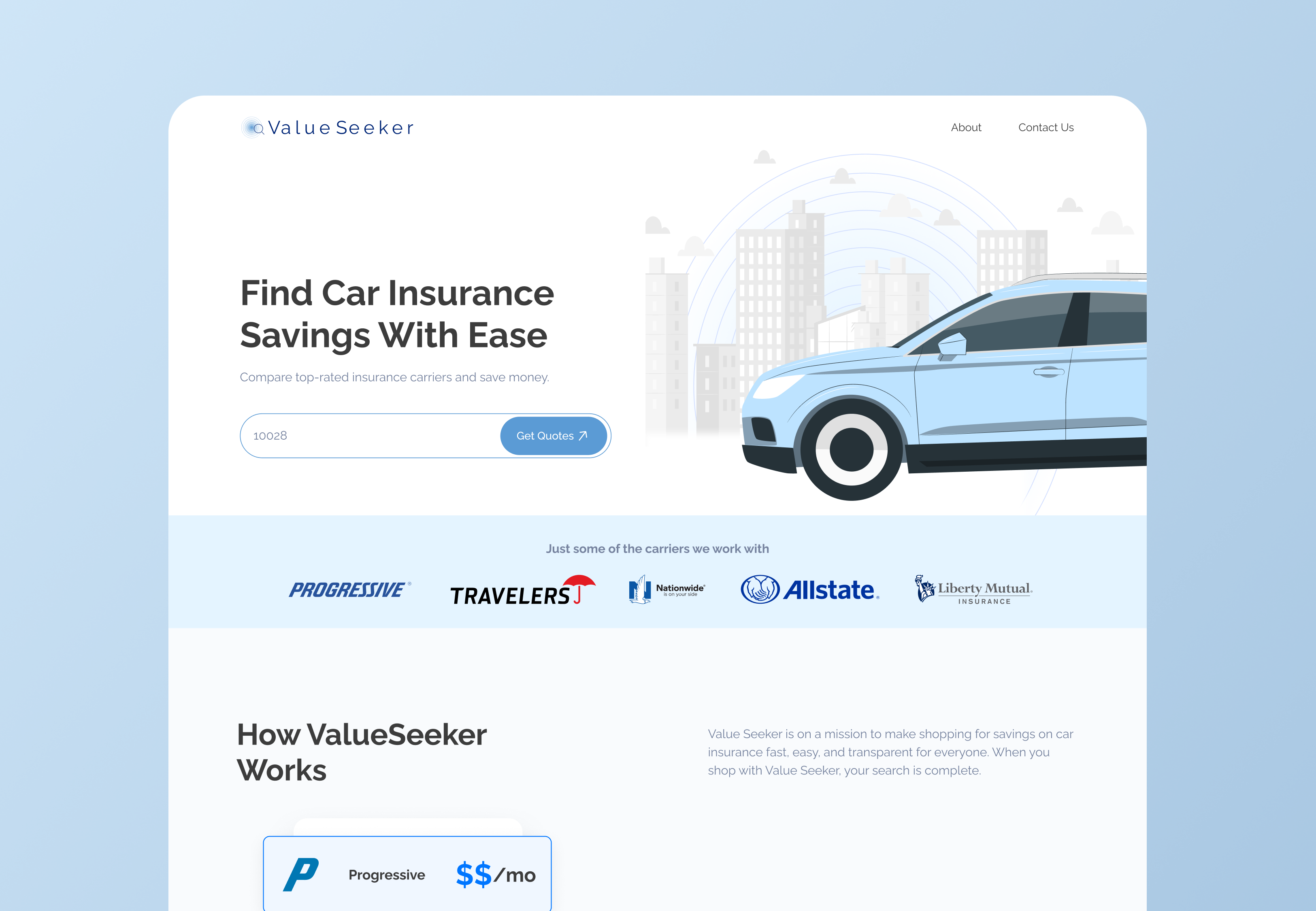 Value Seeker - Online Insurance Marketplace landing page design