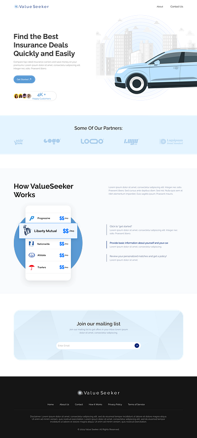 Value Seeker - Online Insurance Marketplace animation branding graphic design logo ui